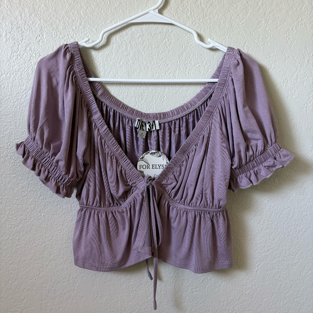 Dark Lavender Flowy Open Front Tie Baby Doll Blouse